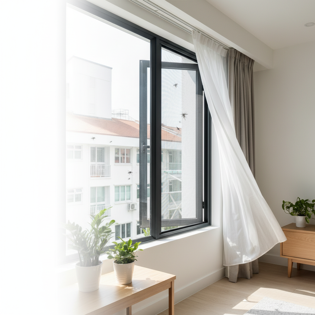 magnetic window mesh installation in Tengah HDB home